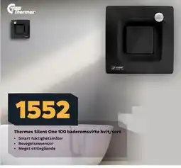 Megaflis Thermex Silent One 100 baderomsvifte hvit/sort tilbud