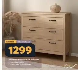 Megaflis Lind Leona kommode eik 3 skuffer tilbud