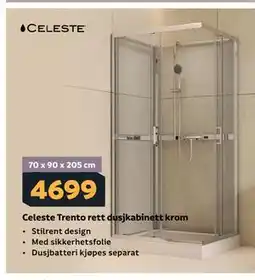 Megaflis Celeste Trento rett dusjkabinett krom tilbud