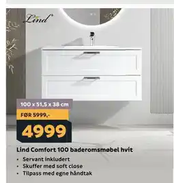 Megaflis Lind Comfort 100 baderomsmøbel hvit tilbud