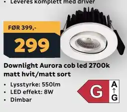 Megaflis Downlight Aurora cob led 2700k matt hvit/matt sort tilbud
