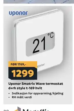Megaflis Uponor Smatrix Wave termostat d+rh style t-169 hvit tilbud