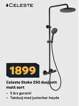Megaflis Celeste Stoke 250 dusjsett matt sort tilbud