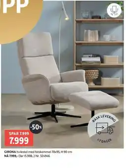 Bohus GIRONA hvilestol med fotskammel 78x95, H 90 cm tilbud