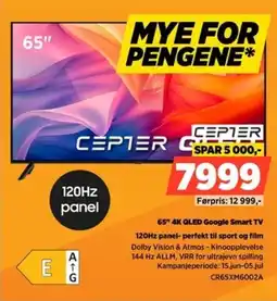 POWER Cepter 65" 4K QLED Google Smart TV 120Hz panel-perfekt til sport og film tilbud