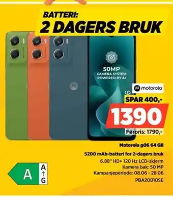 POWER Motorola g06 64 GB 5200 mAh-batteri for 2-dagers bruk tilbud