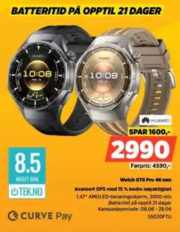POWER Huawei Watch GT6 Pro 46 mm Avansert GPS med 15 % bedre nøyaktighet tilbud