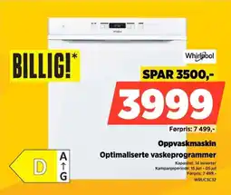 POWER Whirlpool Oppvaskmaskin Optimaliserte vaskeprogrammer tilbud