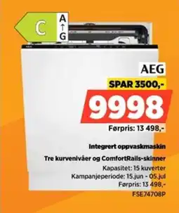 POWER Aeg Integrert oppvaskmaskin Tre kurvenivåer og ComfortRails-skinner tilbud