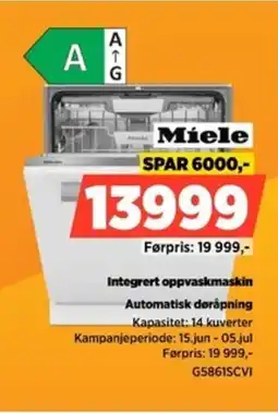 POWER Miele Integrert oppvaskmaskin Automatisk døråpning Førpris: 19 999,- G5861SCVI tilbud