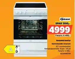 POWER Gram Keramisk komfyr Selvrensende ovnsrum tilbud
