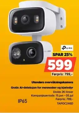 POWER Tp-link Utendørs overvåkningskamera Gratis Al-deteksjon for mennesker og kjæledyr tilbud