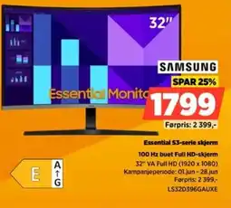 POWER Samsung Essential S3-serie skjerm 100 Hz buet Full HD-skjerm tilbud