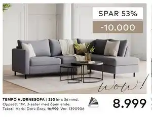 Skeidar TEMPO HJØRNESOFA tilbud