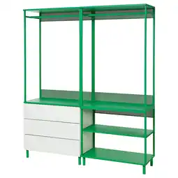 IKEA Platsa Åpen garderobe med 3 skuffer, hvit/fonnes grønn, 160x42x191 cm tilbud