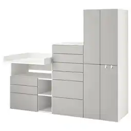 IKEA SmÅstad / platsa Oppbevaringskombinasjon, hvit grå/med stellebord, 210x79x181 cm tilbud