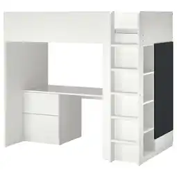 IKEA SmÅstad Loftsseng, hvit tavleoverflate/med skrivebord med 3 skuffer, 90x200 cm tilbud