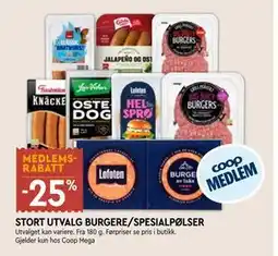 Coop Mega STORT UTVALG BURGERE/SPESIALPØLSER tilbud