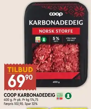 Coop Mega COOP KARBONADEDEIG tilbud
