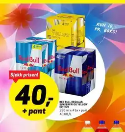 Bunnpris RED BULL REGULAR, SUKKERFRI OG YELLOW EDITION tilbud