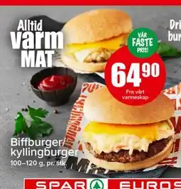Spar Biffburger/ kyllingburger tilbud