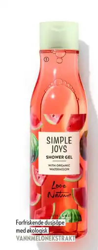 Oriflame Simple Joys Shower Gel with Organic Watermelon Love Nature tilbud