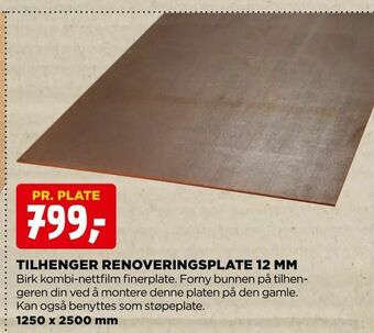 jem & fix Tilhenger renoveringsplate 12 mm tilbud