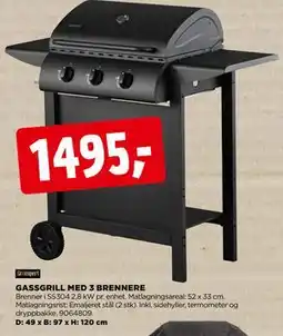 jem & fix GASSGRILL MED 3 BRENNERE tilbud
