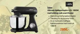 Sabor Ultimate kjøkkenmaskin 6,5L 1800W med kobling matt svart/frostet