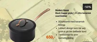 Modern House Black Copper gryte 1,5 L kfcc keramisk svart/kobber