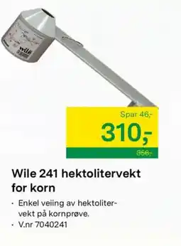Felleskjøpet Wile 241 hektolitervekt for korn tilbud