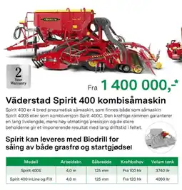 Felleskjøpet Väderstad Spirit 400 kombisåmaskin tilbud