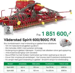Felleskjøpet Väderstad Spirit 600/800C FIX tilbud