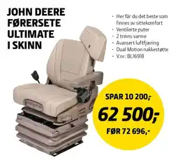 Felleskjøpet John Deere førersete ultimate i skinn tilbud
