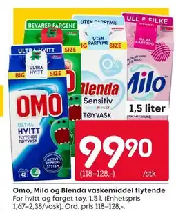 Rusta Omo, Milo og Blenda vaskemiddel flytende tilbud