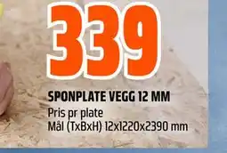 Obs Bygg SPONPLATE VEGG 12 MM tilbud