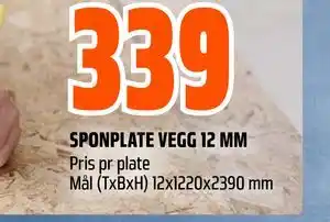 Obs Bygg SPONPLATE VEGG 12 MM tilbud