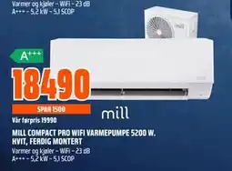 Obs Bygg MILL COMPACT PRO WIFI VARMEPUMPE 5200 W. HVIT, FERDIG MONTERT tilbud