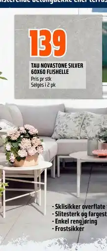 Obs Bygg TAU NOVASTONE SILVER 60X60 FLISHELLE tilbud