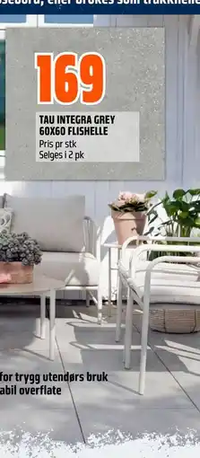 Obs Bygg TAU INTEGRA GREY 60X60 FLISHELLE tilbud