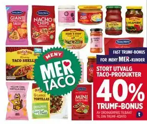 Meny STORT UTVALG TACO-PRODUKTER tilbud