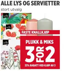 Meny ALLE LYS OG SERVIETTER tilbud