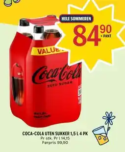 Coop Prix COCA-COLA UTEN SUKKER 1,5 L 4 PK tilbud