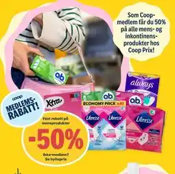 Coop Prix Fast rabatt på mensprodukter tilbud