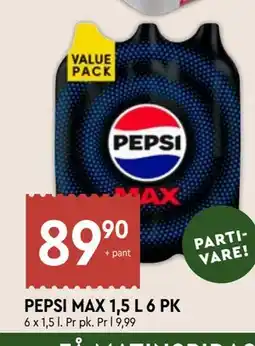 Coop Mega PEPSI MAX 1,5 L 6 PK tilbud