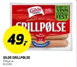 Bunnpris GILDE GRILLPØLSE tilbud