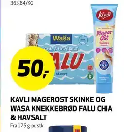 Bunnpris KAVLI MAGEROST SKINKE OG WASA KNEKKEBRØD FALU CHIA & HAVSALT tilbud