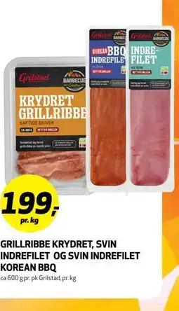 Bunnpris GRILLRIBBE KRYDRET, SVIN INDREFILET OG SVIN INDREFILET KOREAN BBQ tilbud