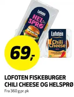 Bunnpris LOFOTEN FISKEBURGER CHILI CHEESE OG HELSPRØ tilbud