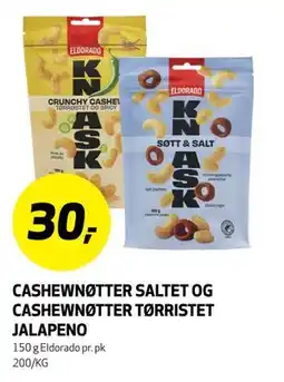 Bunnpris CASHEWNØTTER SALTET OG CASHEWNØTTER TØRRISTET JALAPENO tilbud